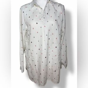 Sigrid Olsen Nautical Coastal Style Sailboat Anchor Popover Tunic Size Medium